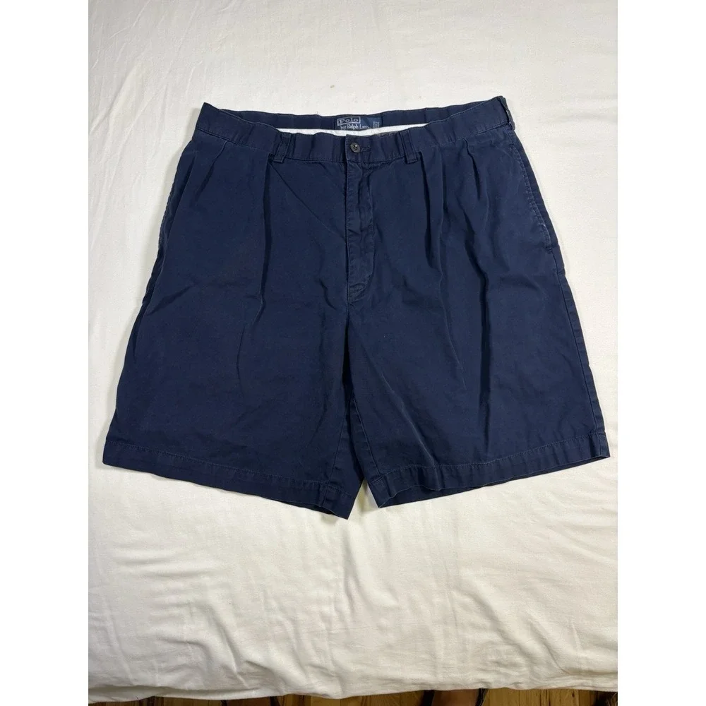 Polo Ralph Lauren Tyler Short Mens 35 Pleated Chino Shorts Navy Blue Cotton